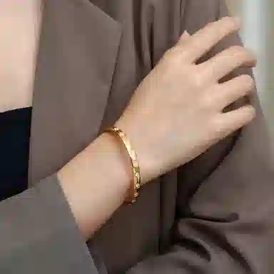 喜潮 欧美金属风个性简约 钛钢 锆石 手镯 女款