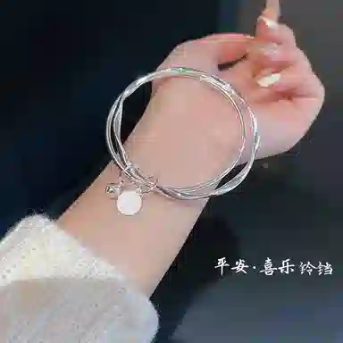 喜潮 新中式国潮 一步一响莫比乌斯双环铃铛平安喜乐实心复古中国风 合金 手镯 女款