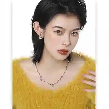 喜潮 橙色凤柳枝橙钻项链女批发轻奢复古高级感锁骨链气质百搭甜酷项饰品