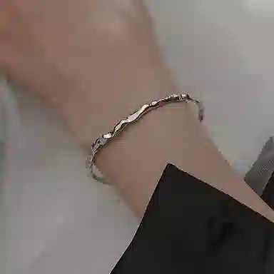 喜潮 波浪素圈纯手工 实心小众 手镯 女款