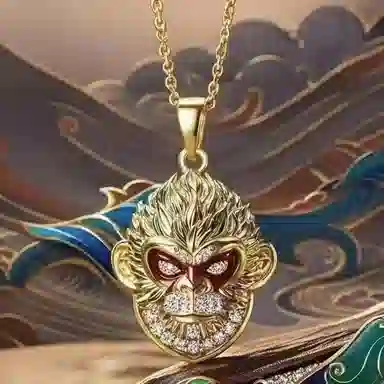 喜潮 黑神话黄铜镀金孙悟空吊坠包金一念成魔猴哥串斗战胜佛 黄铜镀金 项链 男女同款情侣款