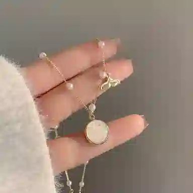 喜潮 唯美气质鱼尾圆形潮流颈链优雅淑锁骨链 合金 项链 女款
