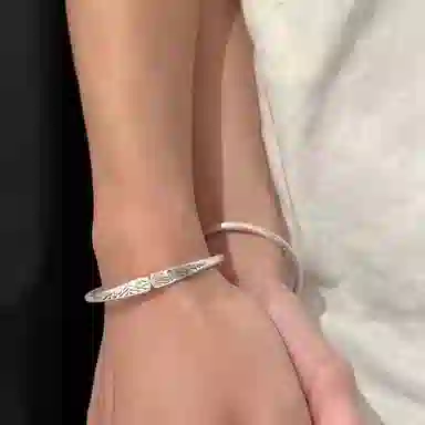 喜潮 古法山盟海誓情侣手镯磨砂素圈实心镯子年轻款文艺中国风开口手环