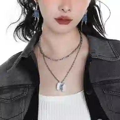 喜潮 项链批发女牛仔布系列双层叠戴小众高级感欧美跨境颈饰甜酷毛衣链