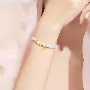 喜潮 桃花串珠福牌轻套高级感新中式国风饰品 猫眼石 玉石手串 女款