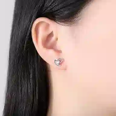 喜潮 心形对称耳钉爱心镶钻耳坠气质日韩简约耳饰