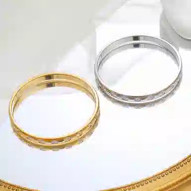 喜潮 欧美金属风个性简约 钛钢 锆石 手镯 女款