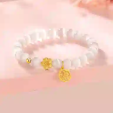 喜潮 桃花串珠福牌轻套高级感新中式国风饰品 猫眼石 玉石手串 女款