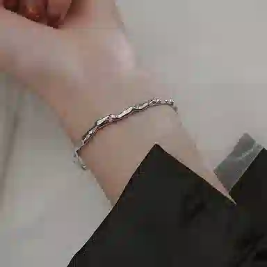 喜潮 波浪素圈纯手工 实心小众 手镯 女款