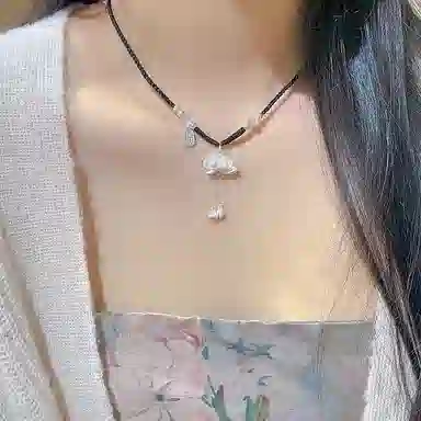 喜潮 爆款国风两世欢项链女足银招财好事莲莲花吊坠流苏编织绳挂链