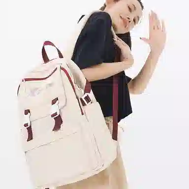 特步 大容量旅行初中高中大学生上课通勤轻便防泼水 织物 电脑包双肩包 常规 男女同款情侣款 白色