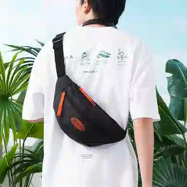 特步 胸包男休闲单肩包时尚潮流腰包女运动男包 化纤 斜挎包 常规 男女同款情侣款 黑色