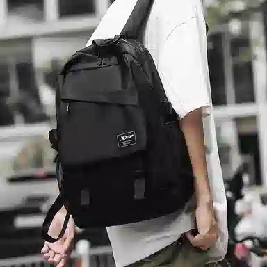 特步 大容量 涤纶 双肩包 男款 曜石黑