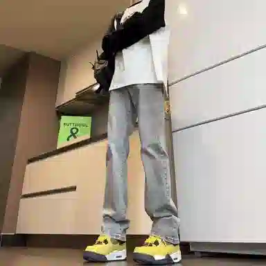 木林森 美式高街复古做旧水洗简约废土风中腰宽松直筒通勤百搭亲肤柔软舒适休闲耐磨垂感牛仔裤 男女同款