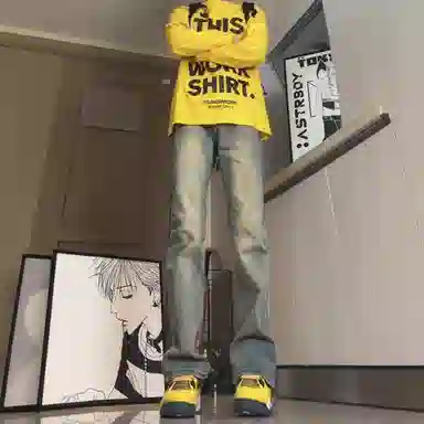 木林森 美式高街复古做旧水洗简约废土风中腰宽松直筒通勤百搭亲肤柔软舒适休闲耐磨垂感牛仔裤 男女同款