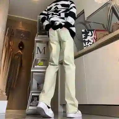 木林森 美式高街复古废土风水洗做旧中腰宽松直筒通勤百搭亲肤柔软舒适休闲耐磨垂感牛仔裤 男女同款