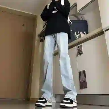 木林森 美式高街复古做旧水洗简约废土风中腰宽松直筒通勤百搭亲肤柔软舒适休闲耐磨垂感牛仔裤 男女同款