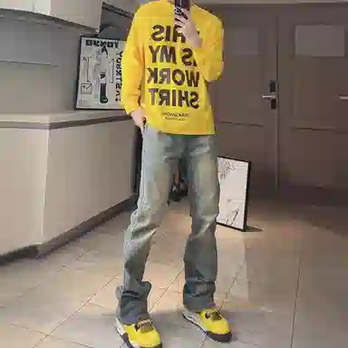 木林森 美式高街复古做旧水洗简约废土风中腰宽松直筒通勤百搭亲肤柔软舒适休闲耐磨垂感牛仔裤 男女同款