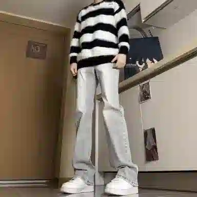 木林森 美式高街复古做旧百搭通勤舒适宽松休闲牛仔裤 男女同款