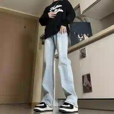 木林森 美式高街复古做旧水洗简约废土风中腰宽松直筒通勤百搭亲肤柔软舒适休闲耐磨垂感牛仔裤 男女同款