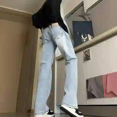 木林森 美式高街复古做旧水洗简约废土风中腰宽松直筒通勤百搭亲肤柔软舒适休闲耐磨垂感牛仔裤 男女同款