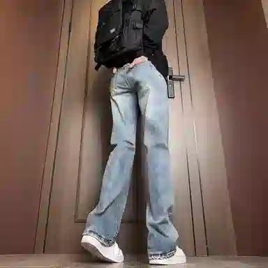 木林森 美式高街复古做旧百搭通勤舒适宽松休闲牛仔裤 男女同款