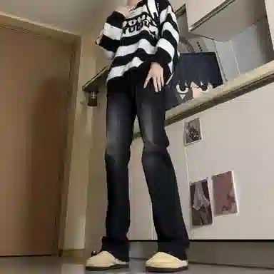 木林森 美式高街复古做旧水洗简约废土风中腰宽松直筒通勤百搭亲肤柔软舒适休闲耐磨垂感牛仔裤 男女同款