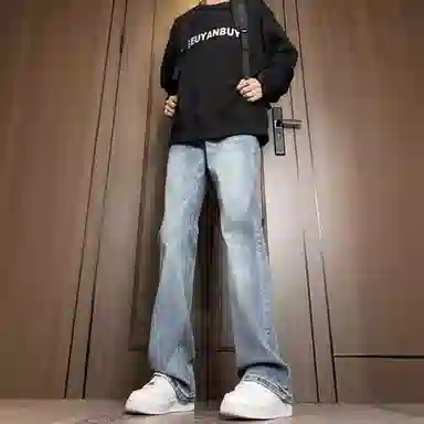 木林森 美式高街复古做旧百搭通勤舒适宽松休闲牛仔裤 男女同款