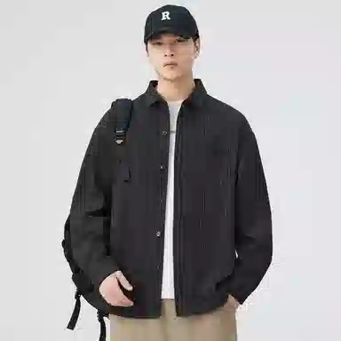 独驰 美式复古条纹肌理感长袖宽松休闲衬衣外套衬衫 男女同款