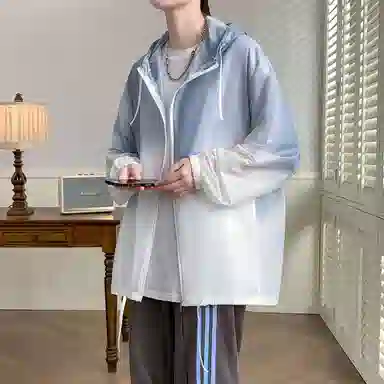 玉儿恋 多巴胺穿搭美式复古宽松休闲学生高街头风渐变色连帽长袖防风紫外线登山衣旅游户外徒步旅行露营运动无性别防晒夹克外套 男女同款