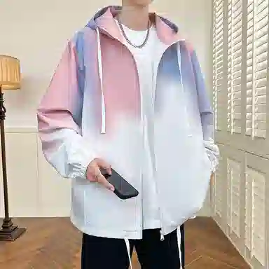 玉儿恋 多巴胺穿搭美式复古宽松休闲学生高街头风渐变色连帽长袖防风紫外线登山衣旅游户外徒步旅行露营运动无性别防晒夹克外套 男女同款