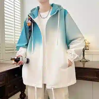 玉儿恋 多巴胺穿搭美式复古宽松休闲学生高街头风渐变色连帽长袖防风紫外线登山衣旅游户外徒步旅行露营运动无性别防晒夹克外套 男女同款