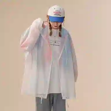 玉儿恋 多巴胺穿搭美式复古宽松休闲学生高街头风渐变色连帽长袖防风紫外线登山衣旅游户外徒步旅行露营运动无性别防晒夹克外套 男女同款