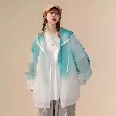 玉儿恋 多巴胺穿搭美式复古宽松休闲学生高街头风渐变色连帽长袖防风紫外线登山衣旅游户外徒步旅行露营运动无性别防晒夹克外套 男女同款