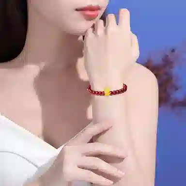 丹芙 诸事顺意 生肖招财龙转运珠 国潮复古朱砂串珠显白高级轻奢百搭 本命年 足金 按克计价 黄金手串 男女同款情侣款