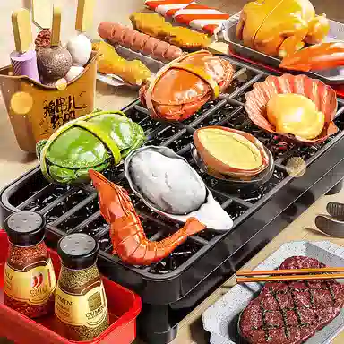 喜迪奇 仿真烧烤串套装 厨房做饭煮饭迷你小厨房 过家家 早教益智玩具