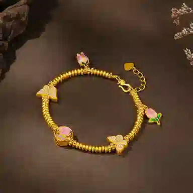 贝戈丽丝 新中式国风花神蝴蝶手饰链  小众温柔高级设计  甜美可爱恋爱约会氛围感首饰  闺蜜款/女友款 足金 一口价 黄金手链 女款