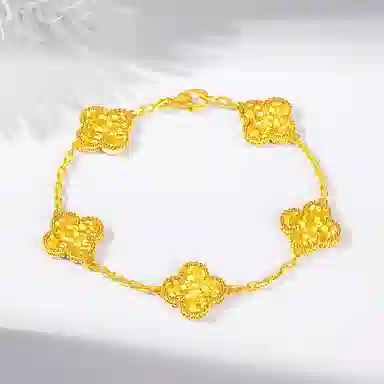 贝戈丽丝 【时来运转】新中式爆闪碎冰冰五花四叶草 精致轻奢有钱花系列配饰 通勤日常夏日出街搭配 #好运 合金 手链 女款
