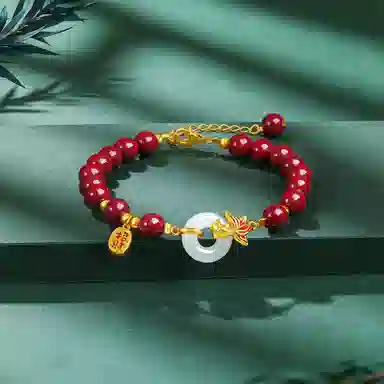 贝戈丽丝 【锦鲤送福 朱事顺利】招财纳福鸿运当头新中式平安扣串珠 时来运转上岸 #好运再造辰砂 朱砂 手串 男女同款情侣款