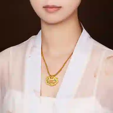 贝戈丽丝 新中式花开富贵如意锁包  宫廷风精致温婉古典优雅花卉创意设计 节日 #好运 足金 一口价 项链 女款