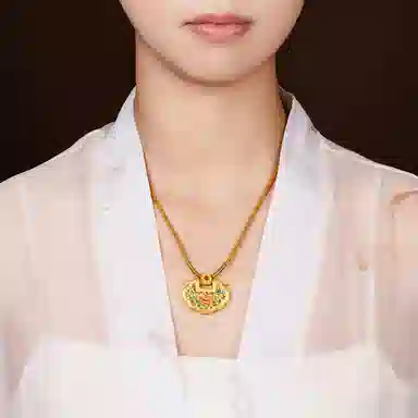 贝戈丽丝 新中式花开富贵如意锁包  宫廷风精致温婉古典优雅花卉创意设计 节日 #好运 足金 一口价 项链 女款