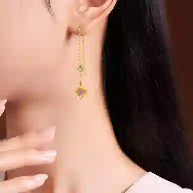 贝戈丽丝 古法珐琅花砖 温柔甜美气质流苏耳坠  轻奢高级感幸运四叶草设计  日常约会 足金 一口价 黄金耳线 女款