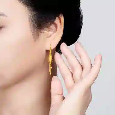 贝戈丽丝 麦穗流苏耳坠  波光粼粼气质小众个性设计   日常精致百搭显白 足金 一口价 黄金耳环 男女同款情侣款