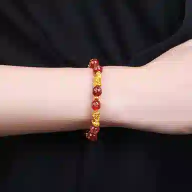 贝戈丽丝 本命年手饰  新中式国潮复古转运珠 显白大气中国风配饰 六字真言金珠 足金/红玛瑙 一口价 黄金手串 女款