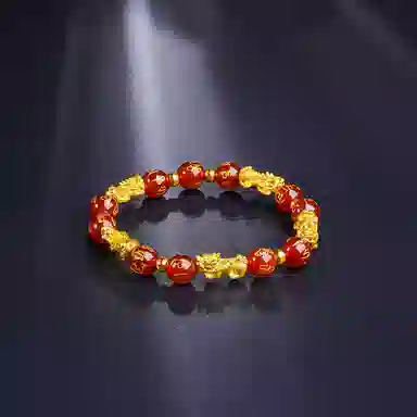 贝戈丽丝 本命年手饰  新中式国潮复古转运珠 显白大气中国风配饰 六字真言金珠 足金/红玛瑙 一口价 黄金手串 女款