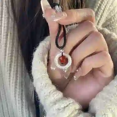 嘉翠云 平安扣相思豆 新中式国潮小众设计 祥云乾坤圈吉祥如意平安顺遂金箍圈 精致时尚百搭 琉璃 项链 男女同款情侣款