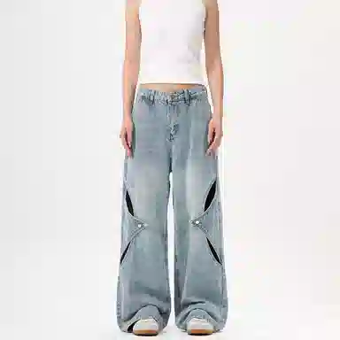 赞仕 美式高街设计感复古水洗牛仔裤 男款 蓝色