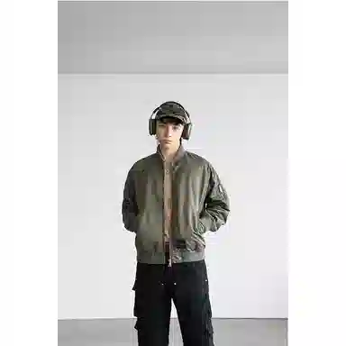 赞仕 美式街头脏脏复古纯色做旧棒球领拉链小众短款飞行夹克外套 男女同款 废土杏