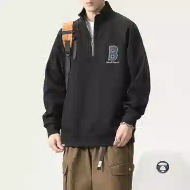 赞仕 重磅美式拉链立领套头植绒字母图案宽松潮流卫衣 男女同款