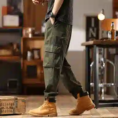 赞仕 日系重磅复古口袋宽松束脚工装裤 男款